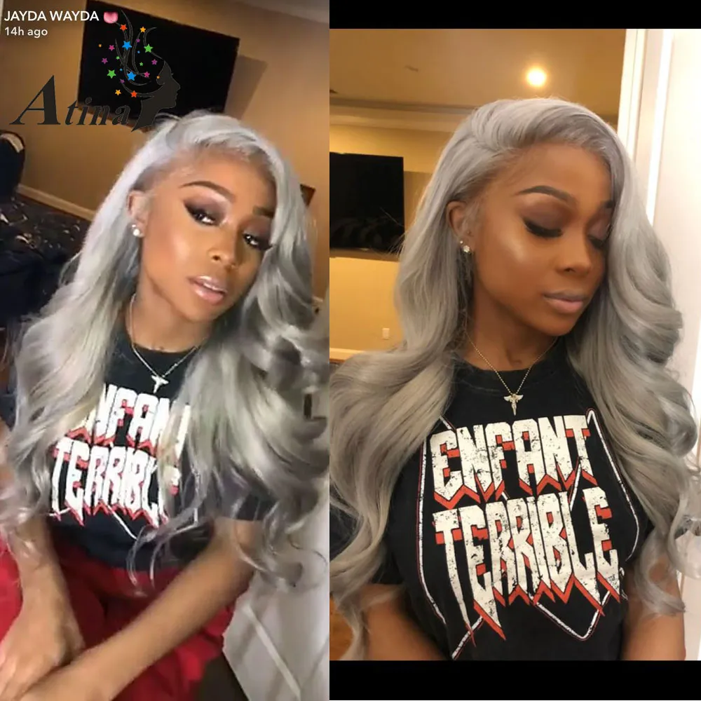 Non Remy Brazilian Water Wave Gray Human Hair Wigs In Grey Blue