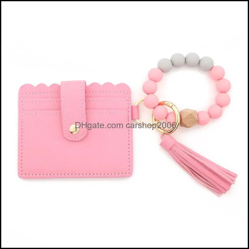 silicone bead bracelet card bag silicone bead bracelet pu tassel womens purse key chain crossborder for new products in stock
