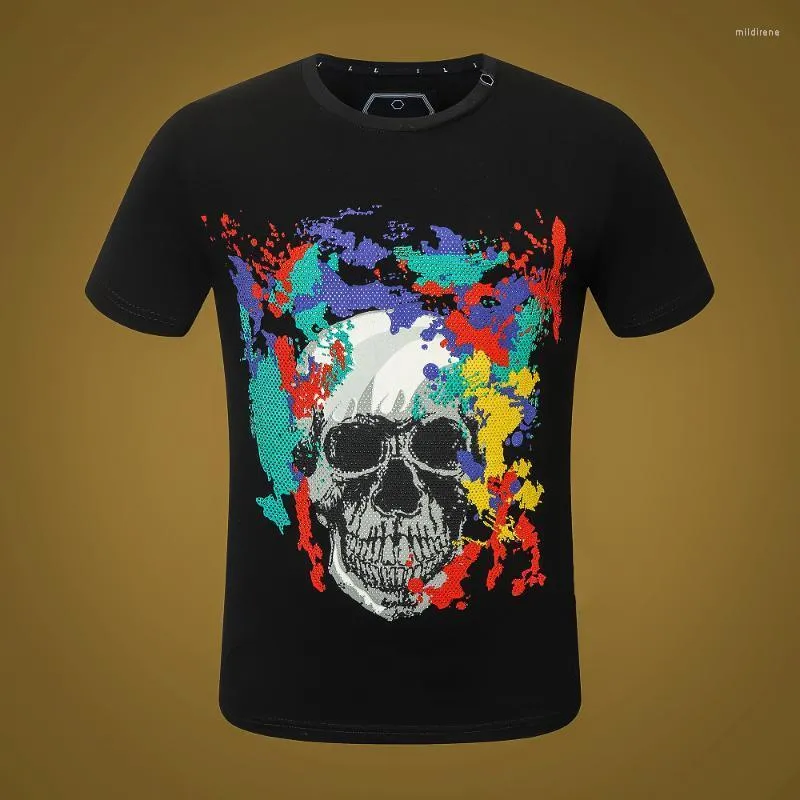 T-Shirts Masculinas Summer Brand T-shirt Masculina Casual Manga Curta PP Grafite Crânio Top Estilo Preto T-shirt Diamante Masculino Masculino Masculino Masculino Suave22