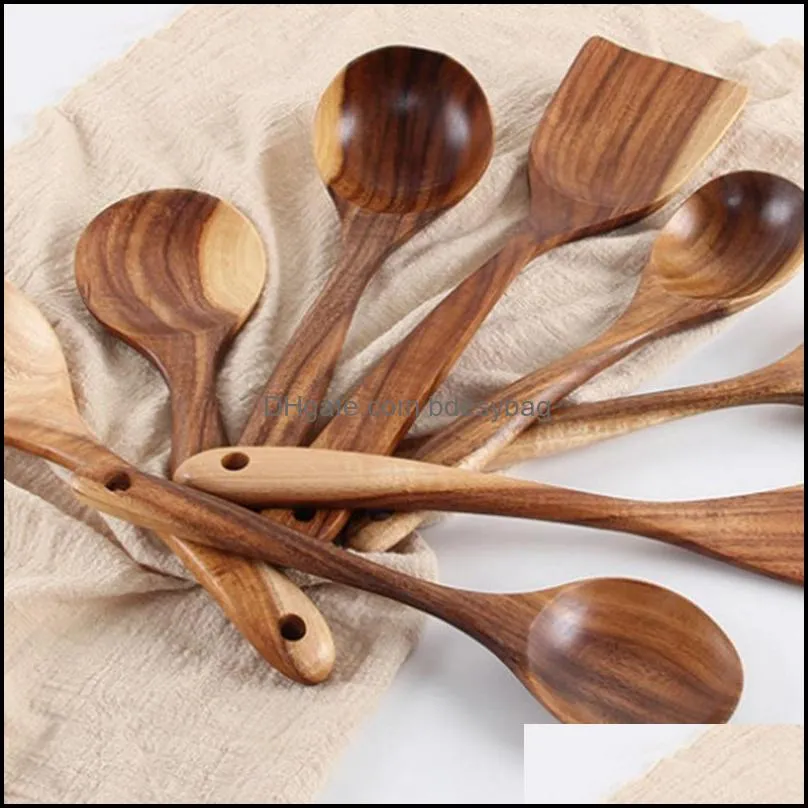 dinnerware sets cooking tools set premium wooden utensils fork spoon knife soup non-stick shovel oil brush kitchen tooldinnerware