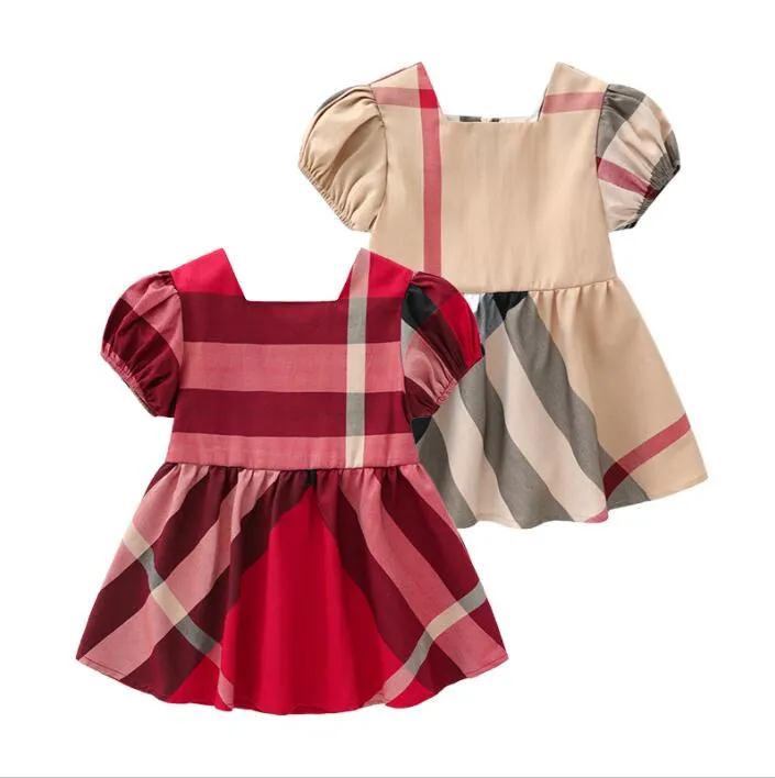 BASSHE BASCHE BASCHE Abiti a quadri per bambini Summer Dress Abito a maniche corte Cotton Gonne Abito da ragazza vestiti per bambini 1-6 anni