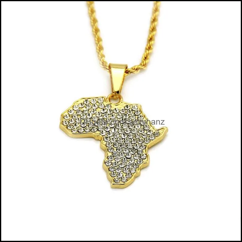 hip hop africa map ice out crystal pendant necklace for men gold plated hiphop chain jewelry