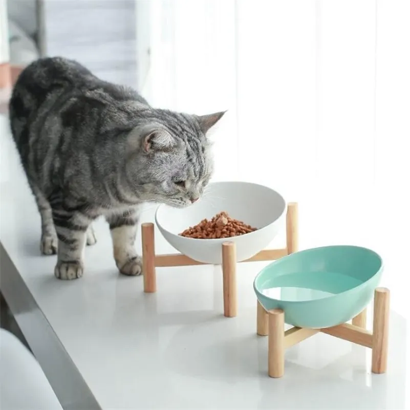 Techome EST Design Pet Food Bowl Keramisk katt med träram Cross Bevel 220323