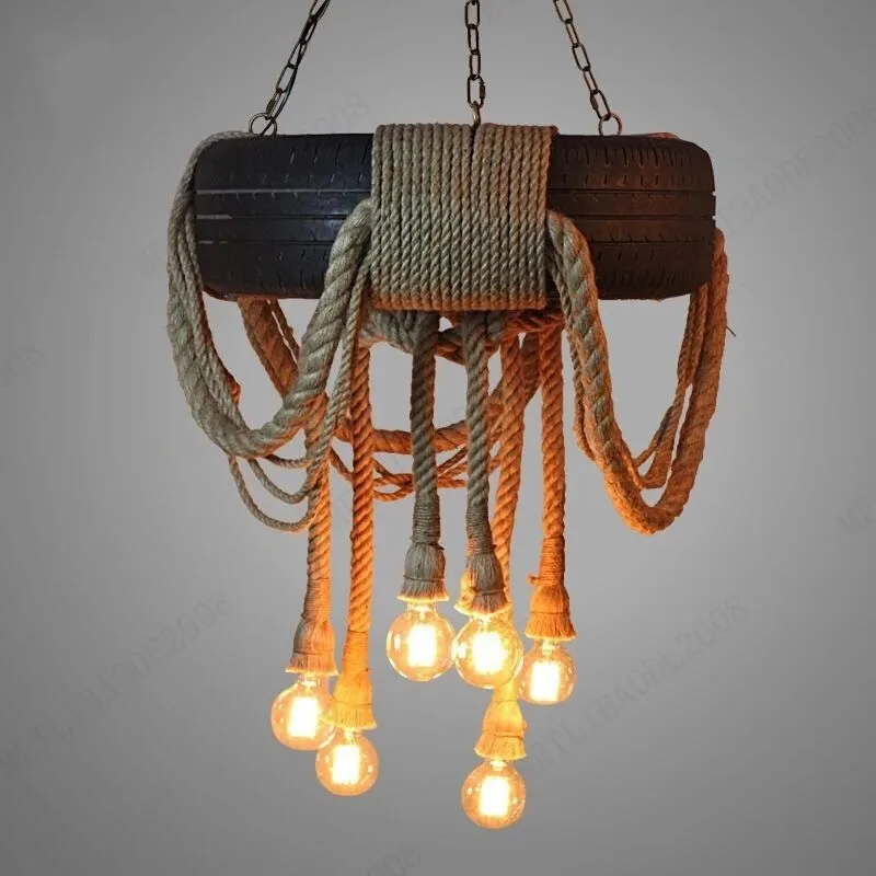 Américain Rural Loft Style Industriel Lampes Suspendues Personnalité Créative Chanvre Corde Pneu Salon Restaurant Café Bar Rétro Lustre Art Décoration Éclairage