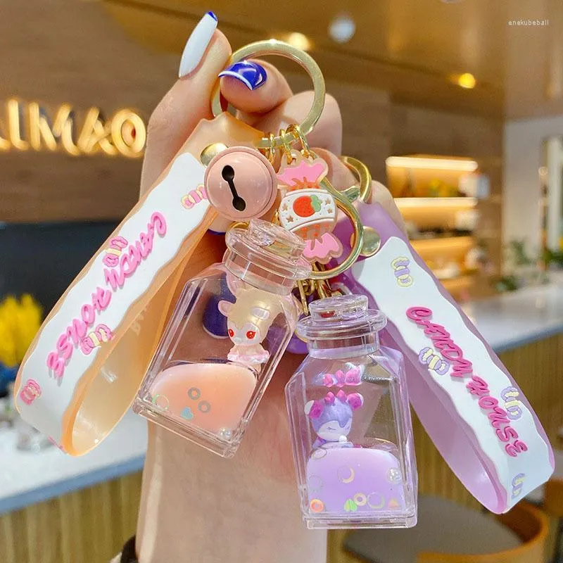 Small Animal Wish Bottle Keychains Floating Liquid Keyring Milk Tea Cup Pendant Bag Charm Gift for Women