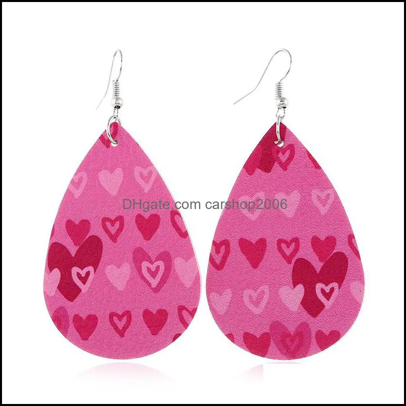 romantic valentine`s day dangle earrings printing heart love letter pattern pu leather teardrop earring for women gift u63fya