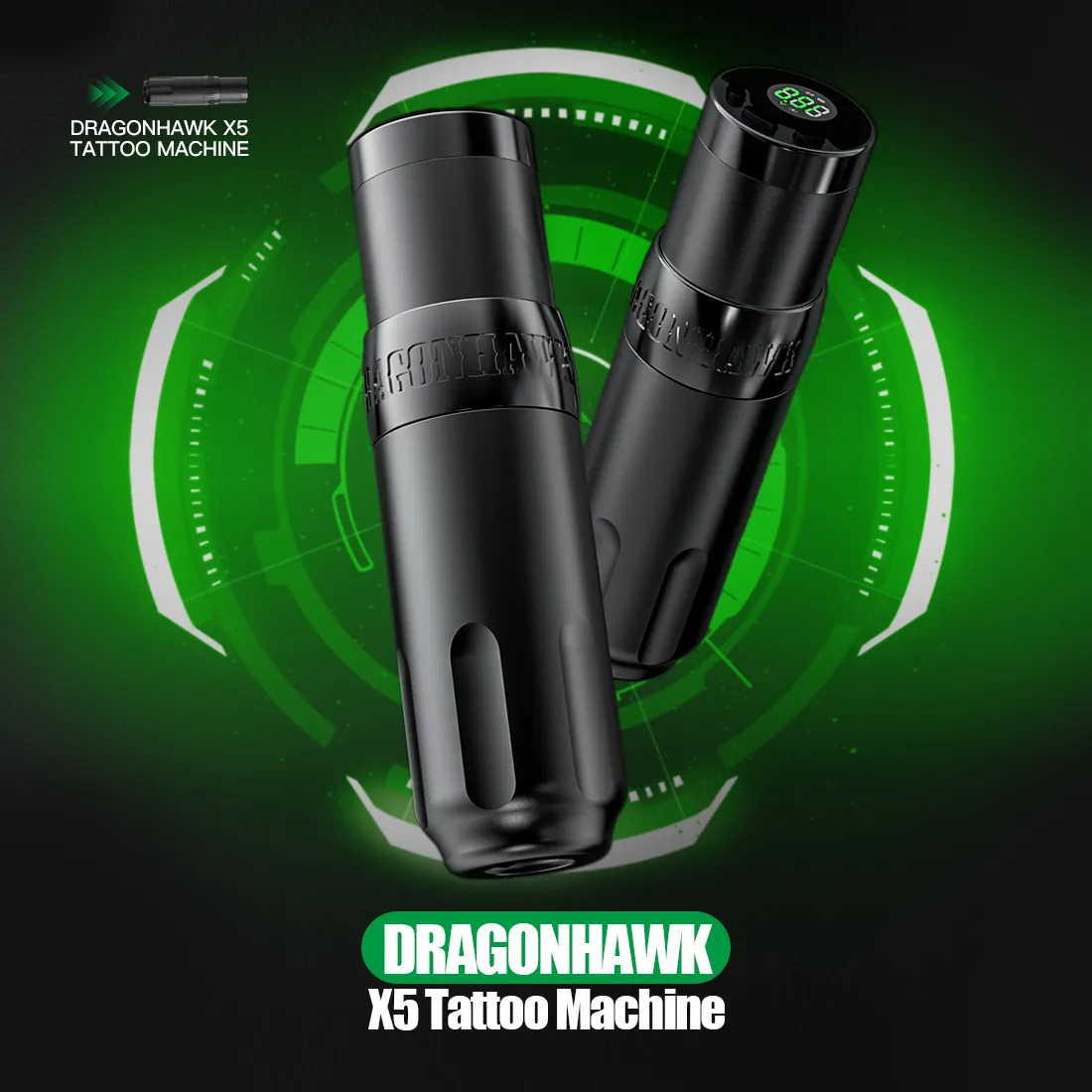 Dragonhawk X5 Máquina de tatuagem sem fio 4,0 mm Motor sem pincel sem pincel LCD Bateria recarregável caneta WQP-027