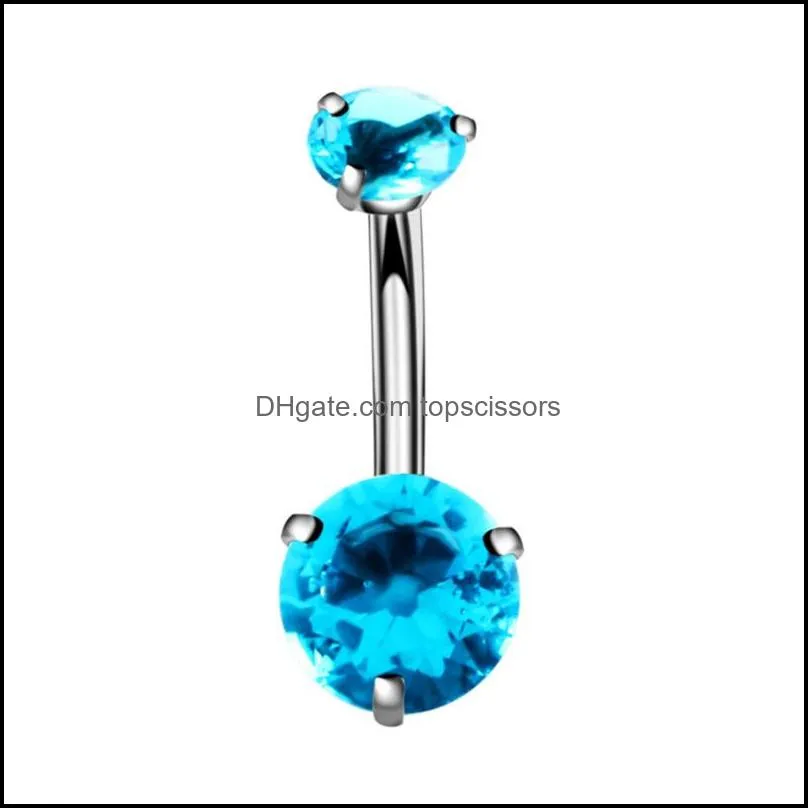 14g belly button rings surgical stainless steel double round cubic zirconia navel barbell stud body piercing