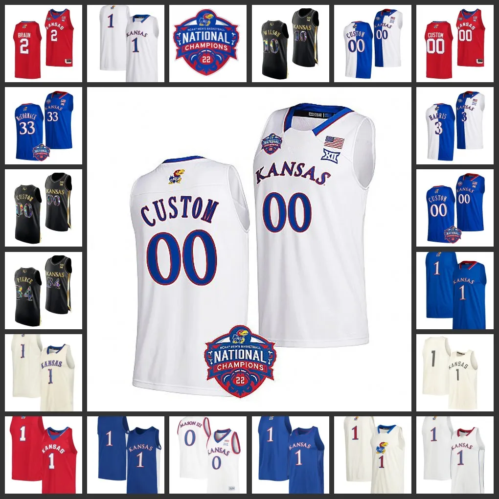 Ku Kansas Jayhawks كرة السلة Jersey 2022 NCAA Final Four Custom Stitched 2 Christian Braun 44 Mitch Lightfoot 20 Michael Jankovich 31 Cam Martin 13 Charlie Mccarthy