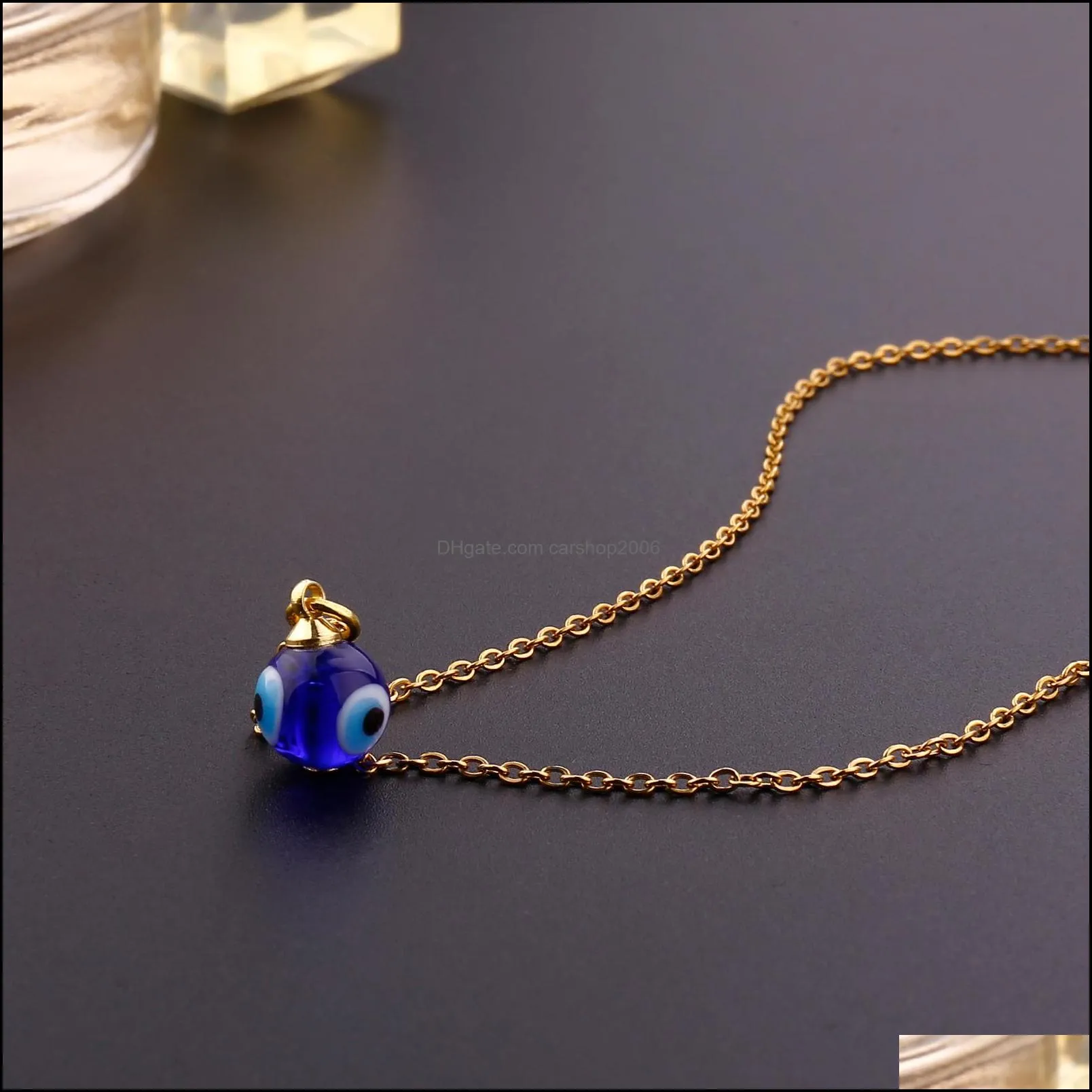 Evil Blue Eyes Pendant Necklace Turkish Gold Silver 8mm 10mm Geometric Stainless Steel Necklaces Lucky Protection Jewelry for Women