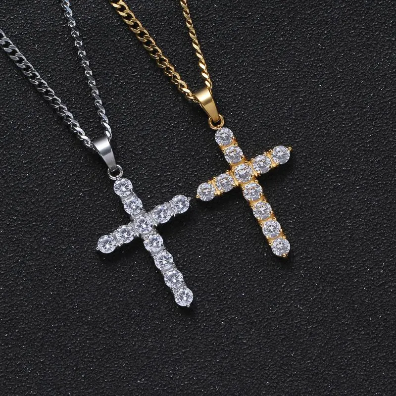 Pendentif Colliers Bling Croix 2 Couleurs En Acier Inoxydable Cristal PendentifsCollier Hommes Femmes Hip Hop Bijoux Cadeau SN219Pendentif