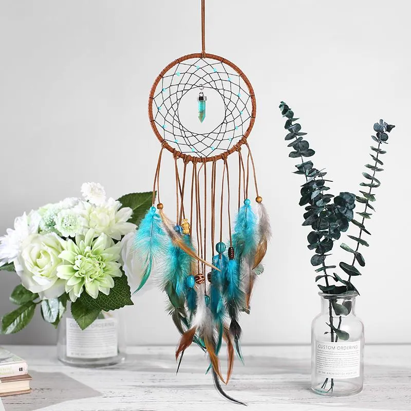 Dekorativa föremål Figurer 50cm handgjorda stil drömfångare hänge för hemvägg hängande dekoration drömfångare pärlor fjäder