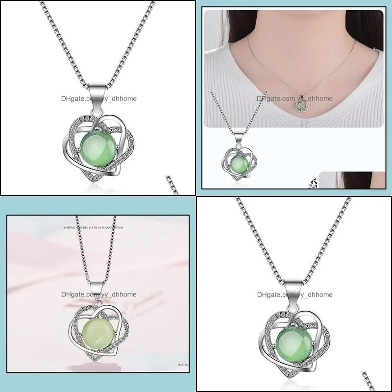 pendant necklaces yh-zl 925 sterling silver green zircon heart necklace for women shiny clavicle chain jewelry gift wholesale