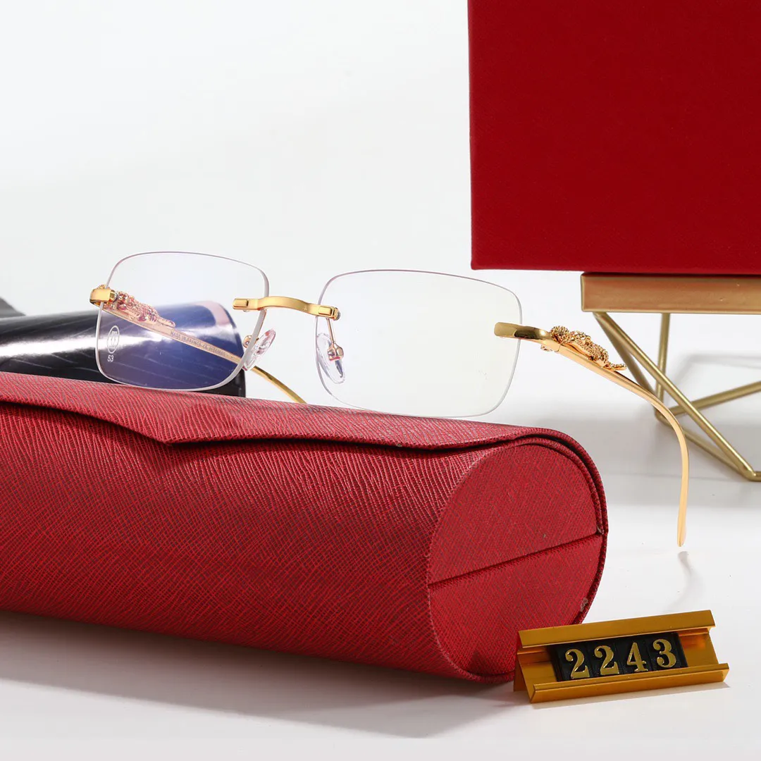 2022 빈티지 선글라스 무선 스퀘어 여성의 태양 안경 패션 디자이너 그늘 럭셔리 황금 표범 프레임 선글라스 UV400