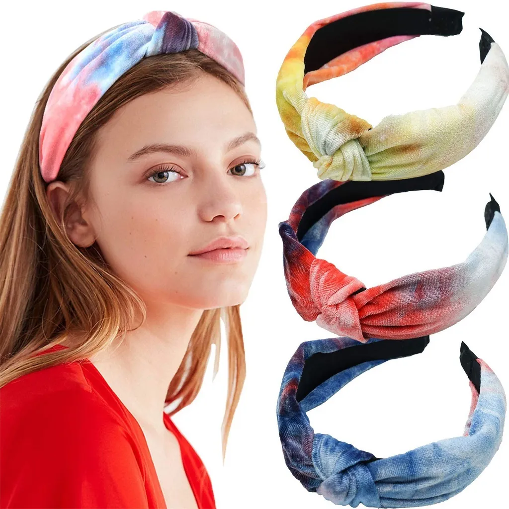 3 peças Bandas de cabeça de veludo para mulheres garotas enrolar a cabeça vintage TIY Dye Twisted Hair Hoop Acessórios