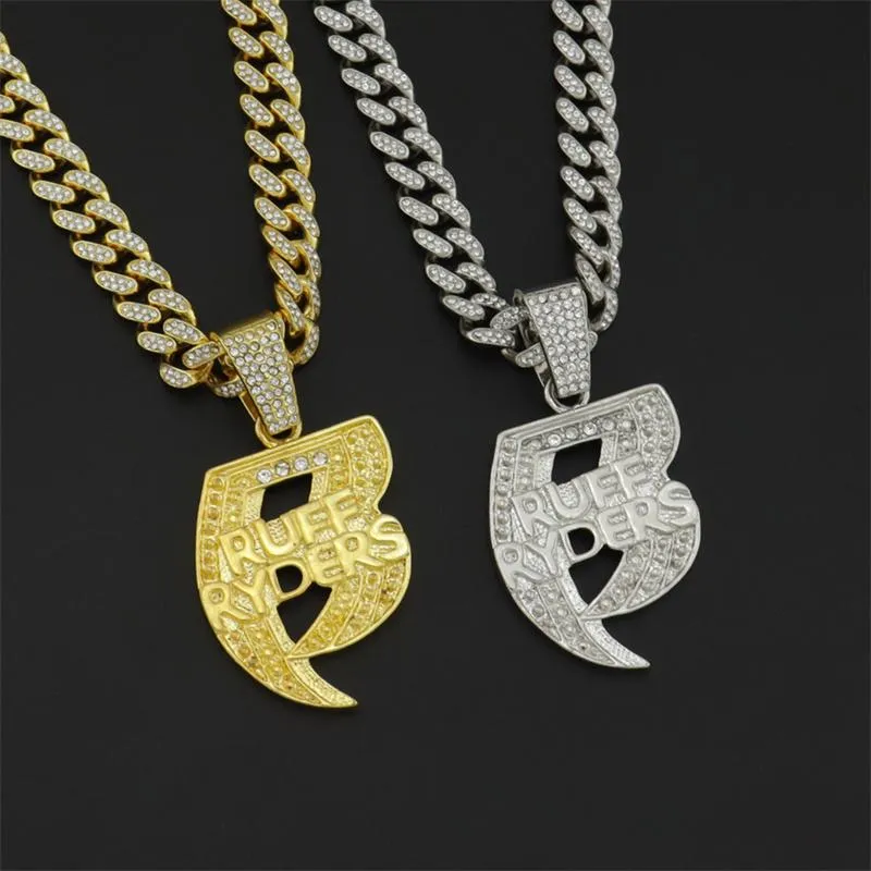 Pendant Necklaces Hip Hop Big Crystal Letter R Necklace With Iced Out Bling 13mm Width Miami Cuban Chain Fashion Charm Jewelry DropshipPenda