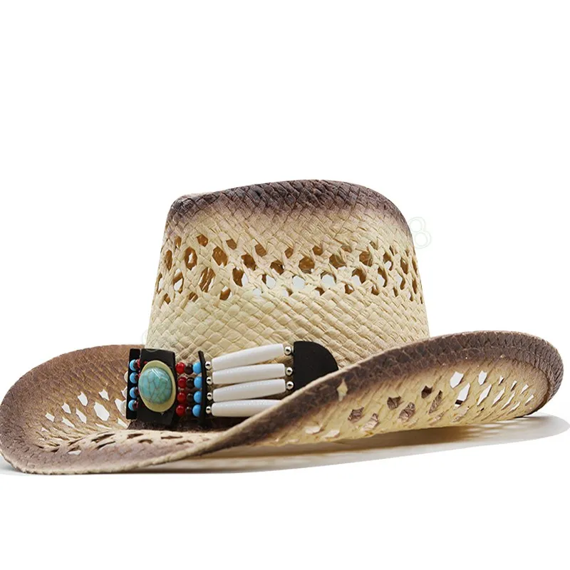 100% naturalny słomkowy kapelusz kobiety ręcznie robione splot Kowbojowe czapki na Lady Tassel Summer Western Sombrero Hombre Beach Hats