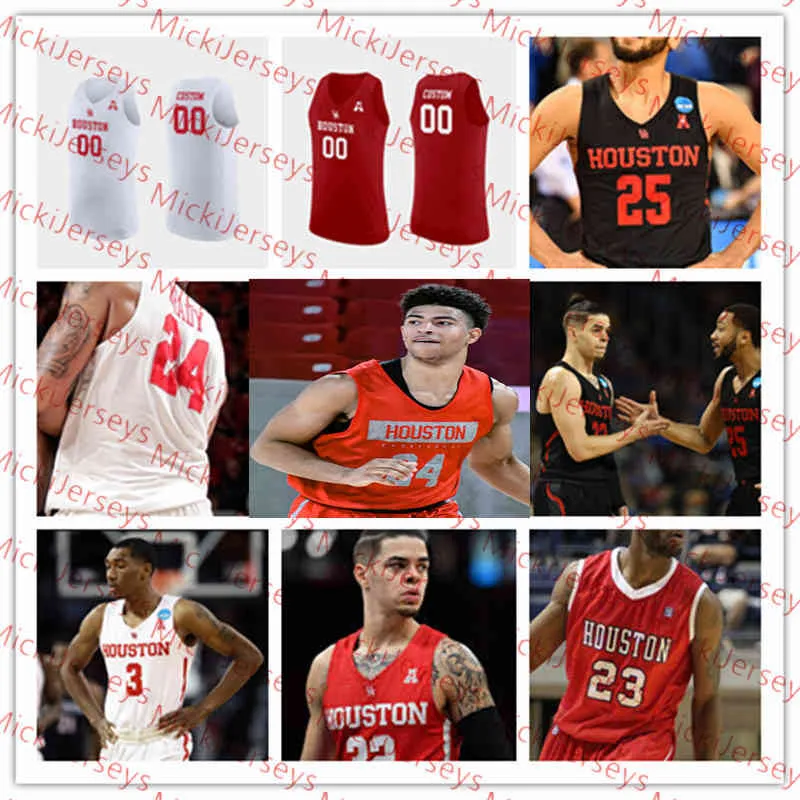 XFLSP College Custom Custom Uh Houston Cougars сшитые баскетбол Джерси Клайд Дреклер Hakeem Olajuwon Michae Young Elvin Hayes Jonathon Simmons Damyean