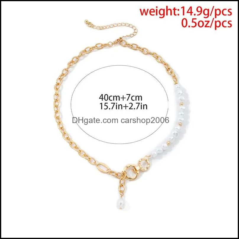 Cold wind shaped pearl pendant necklaces for Small design female hip hop retro metal clasp necklace Retro Clavicle Chain Dinner Party Neck Jewelry