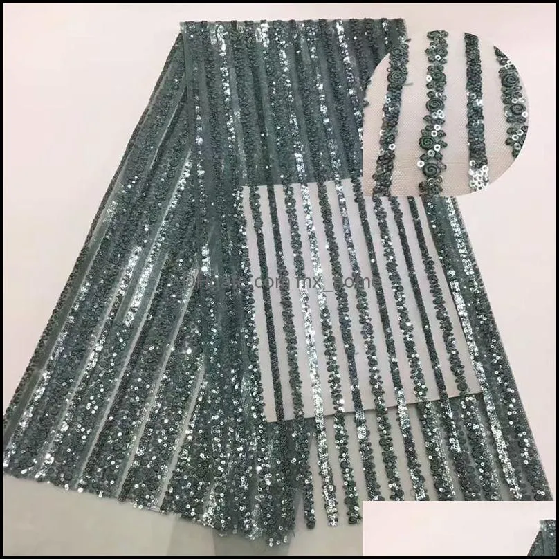 Ribbon Nigerian Lace Fabrics African Fabric 2021 High Quality With Sequin Green French For Dress Latest Ru82-9681