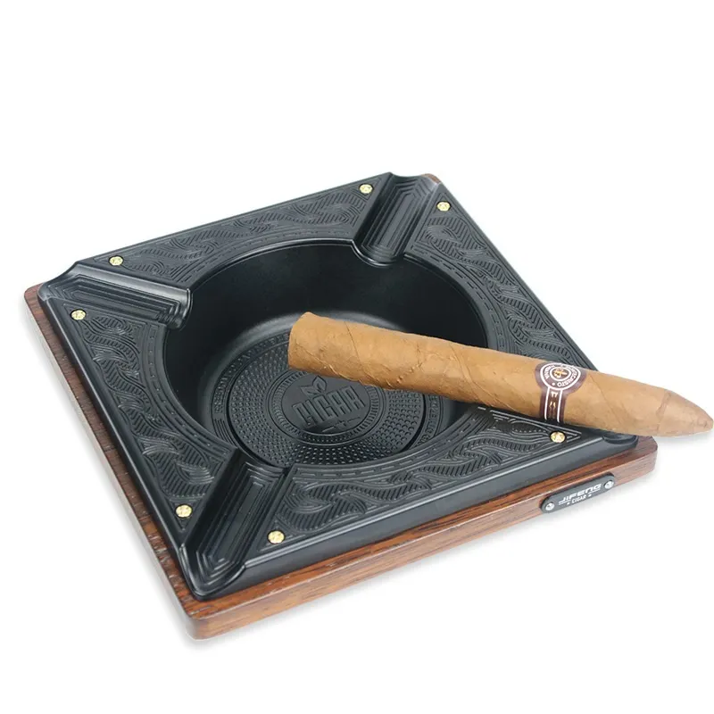 Glass Pipe Store 2022 Large Metal Cigar Ashtray With European Style Merbau Design For Bar
