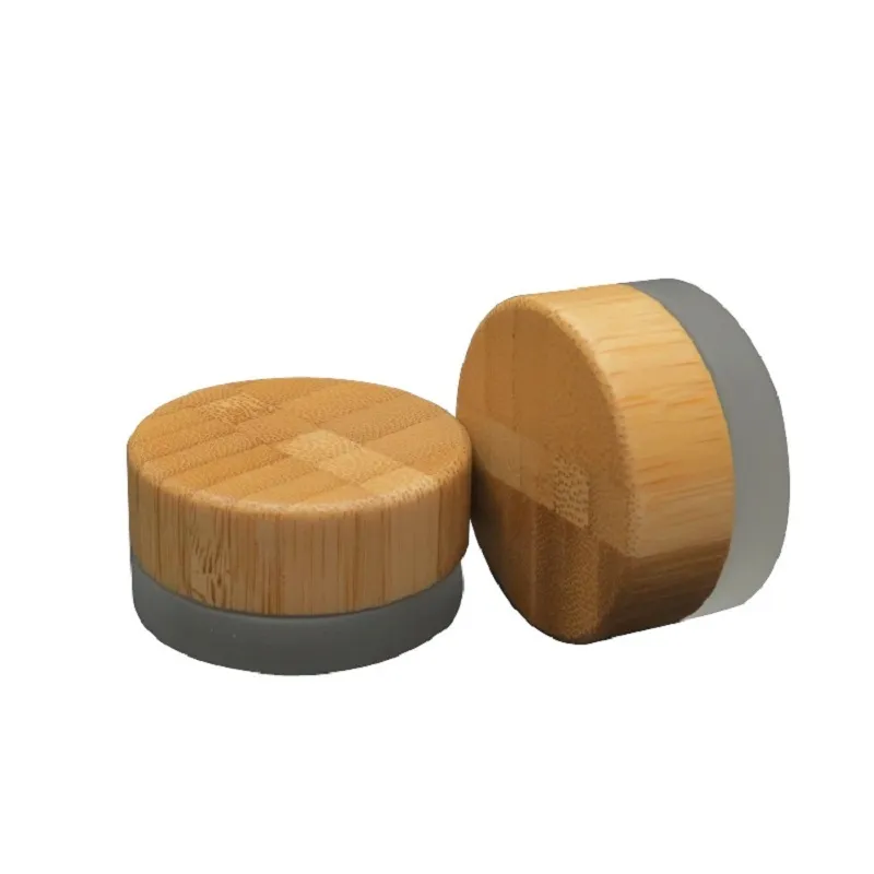 Couvercle en bois de bambou de haute qualité Échantillon portable Bouteille rechargeable 5g Pots de crème pour le visage vides Emballage cosmétique Pots de crème de soin en verre dépoli