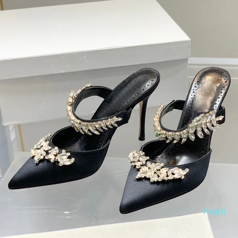 2022 Pumps Spitzschuh Baotou Hausschuhe 9cm Dünne High Heels Strass Bling Bankett Sandalen für Stil Sommer und Frühling Multifunktionsdesi