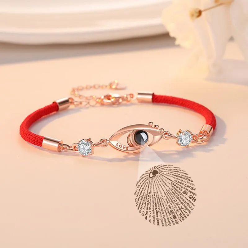 Charm Bracelets Drop- Red Rope Eyes Bracelet 100 Languages I Love You Projection Memory Women Cubic Zirconia Fashion JewelryCharm