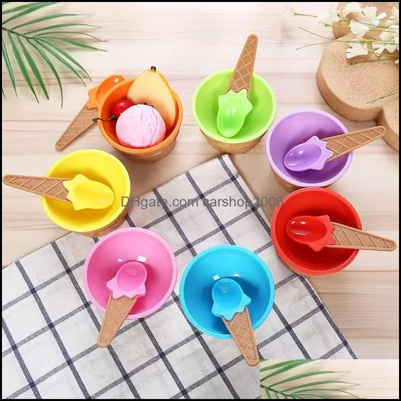 ice cream tools cute plastic ices cream bowl with spoon eco-friendly dessert colorful tart bowls container set cup children tableware