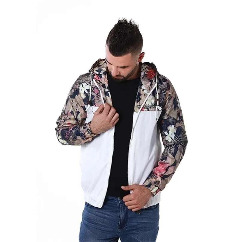 Drop flearals bomber veste hommes hip hop slim fit fleurs veste pilote veste veste à capuche masculine Us size 201218