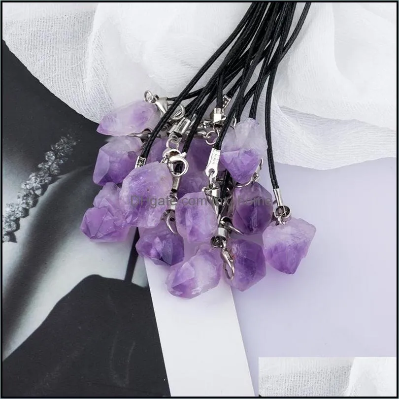 Natural Crystal Pendant Brazilian Amethyst Love Gift Healing Reiki Mineral Quartz Energy Rough Stone Necklace Wholesale