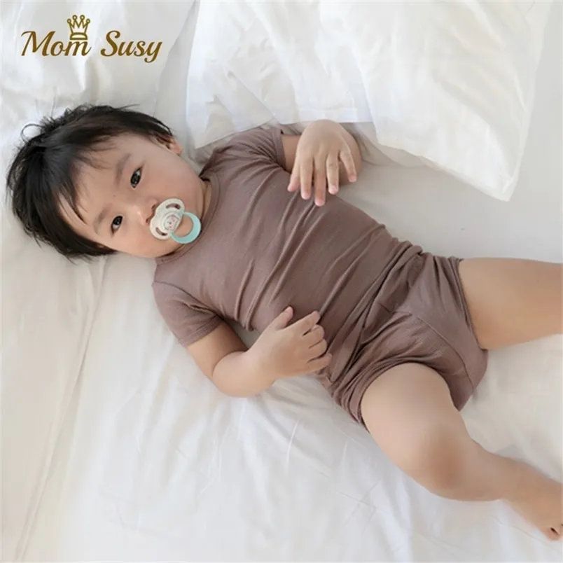 born Baby Clothes Pajamas Set Cotton Summer Infant Ribbed Short Sleeve Sleepwear Bodysuit Home Suit 2PCS 220620