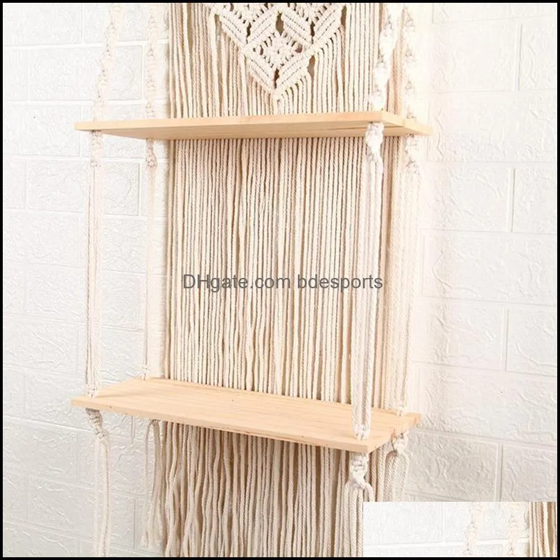 Other Home Decor Boho Woven Wood Shelf Tapestry Cotton Rope Wall Floating Exquisite Workmanship Minimalist And Durable