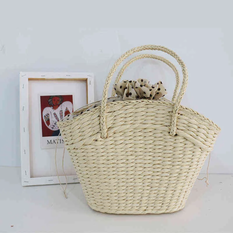 Beach Bags Ins Straw Bag Fashion Women`s Woven Paper Rope Wave Point Hand 220301