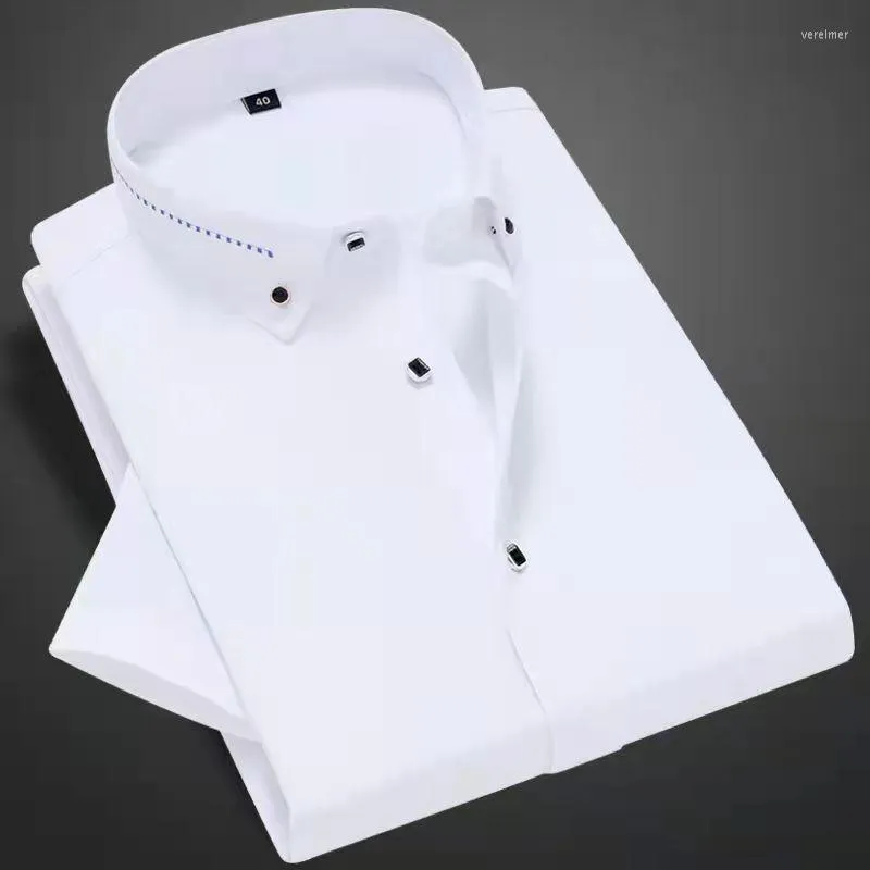 メンズドレスシャツ夏の刺繍プリントメンズソリッドカラー半袖ラペルハーフビジネスカラーズマンズVere22
