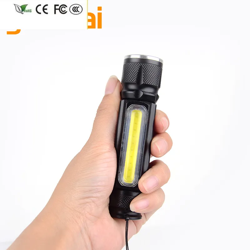 Ny XM-L T6 COB inbyggd batteri Zoomable 3-lägen USB-laddningsbar LED-ficklampa Torch Aluminium Lantern Camping 2000lm Yunmai