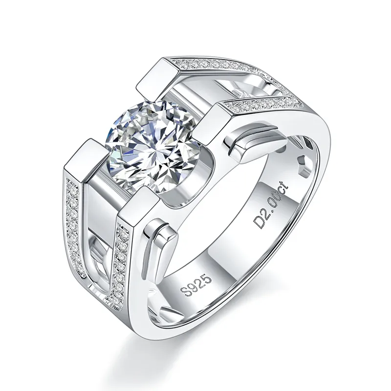 아름다운 Moissanite Ring Icked Out Mens Ring 925 Sterling Silver Engagement 결혼 반지