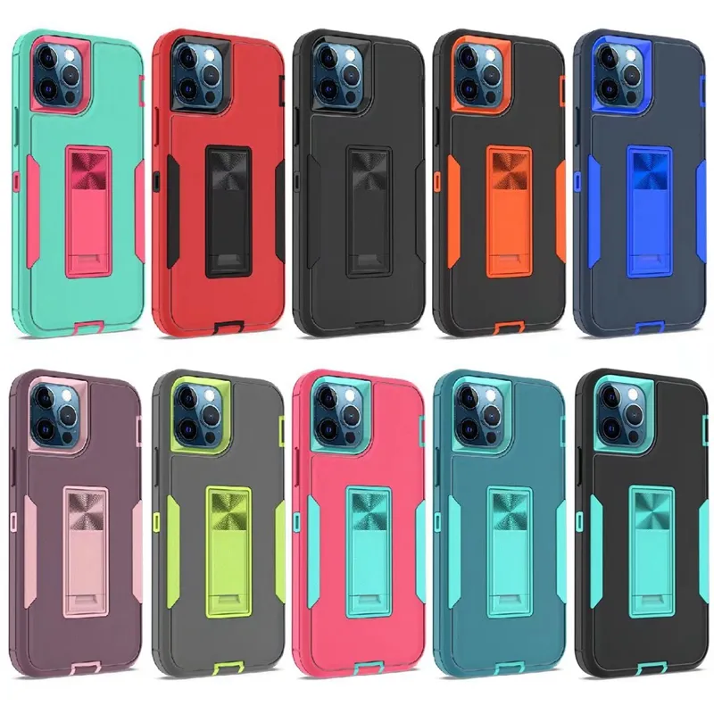 Étuis antichoc avec béquille pour iPhone 15 14 13 Pro MAX 12 11 XR XS X 8 7 6 Plus en plastique dur souple TPU support de téléphone de voiture support aimant aspiration couche hybride double couleur couvertures