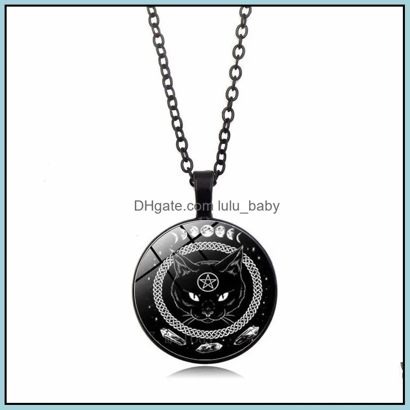 black cat pendant necklace round time pentagram necklaces magic black cat necklace is very cool