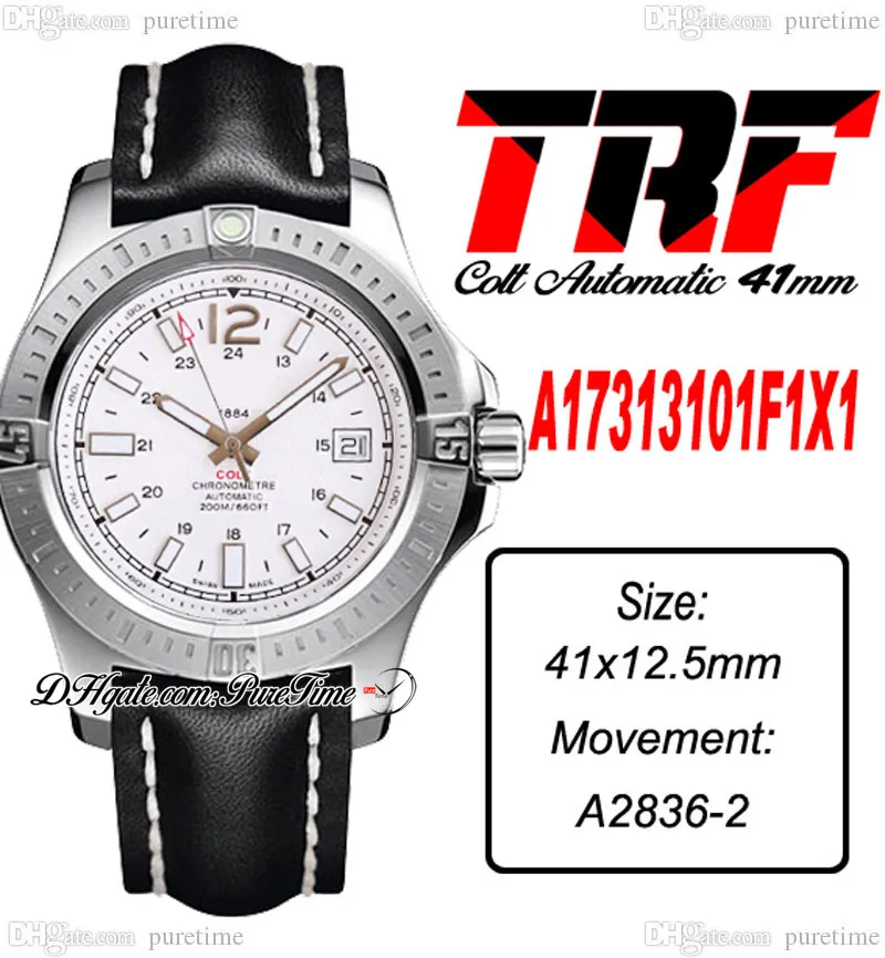 TRF Colt A1731310F1X1 A2836 Montre automatique pour homme, boîtier en acier de 41 mm, cadran texturé blanc, marqueurs de bâton, bracelet en nylon et cuir, Super édition Puretime B2