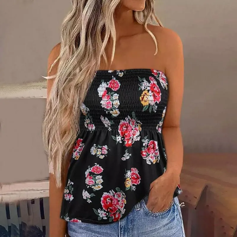 Chemisiers pour femmes Chemises Sexy Tube Top Floral Print Off Épaule Blouse Femmes Fleur Motif Low Cut Gilet Été Élastique Réservoir Sans Manches Cor