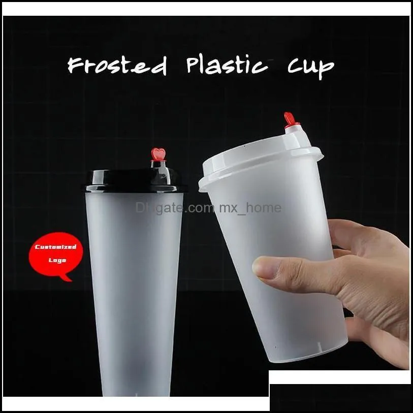 Fedex 20Oz Disposable Plastic Juice Cup With Heart Lid Frosted Milk Tea Cups Food Grade Pp Beverage Container Thicken Transparent Drinks Dro