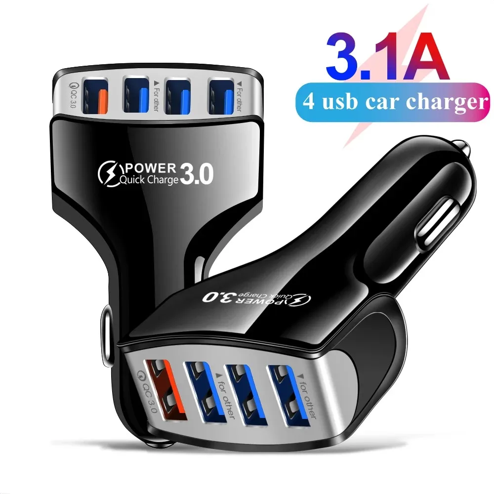 4 Ports USB-Autoladegerät Handy-Schnellladeadapter für iPhone QC 3.0 Handyladung