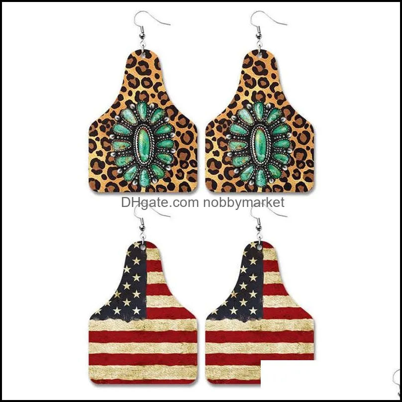 Thunderbird American Flag Leather Drop Earrings Q0709