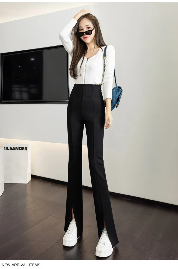 Jielur Split Zipper Button Trousers Korean Fashion Casual Office Lady Black  Flare Pants Female High Waist Long S XL 220325 From 16,87 €