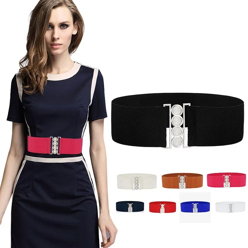 Ceintures Femmes Élastique Large Ceinture Mode Taille Simple Boucle En Métal Robe Stretch Ceinture Solide Couleur Corset CummerbandsBelts