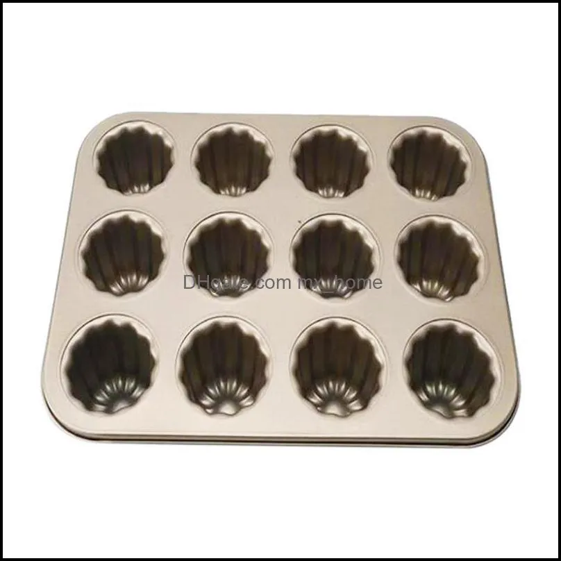 أدوات المعجنات الخبز Bakearware Bar Bar Home Garden Canele Cake Pan 12-Cavity غير لاصق Can Dh0na