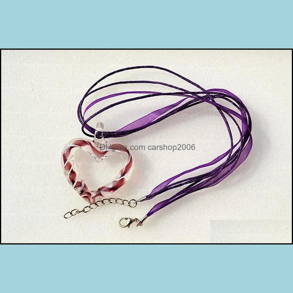 hollow heart lampwork glass pendants drop murano glass necklace choker for girl women`s jewelry wholesale 6color