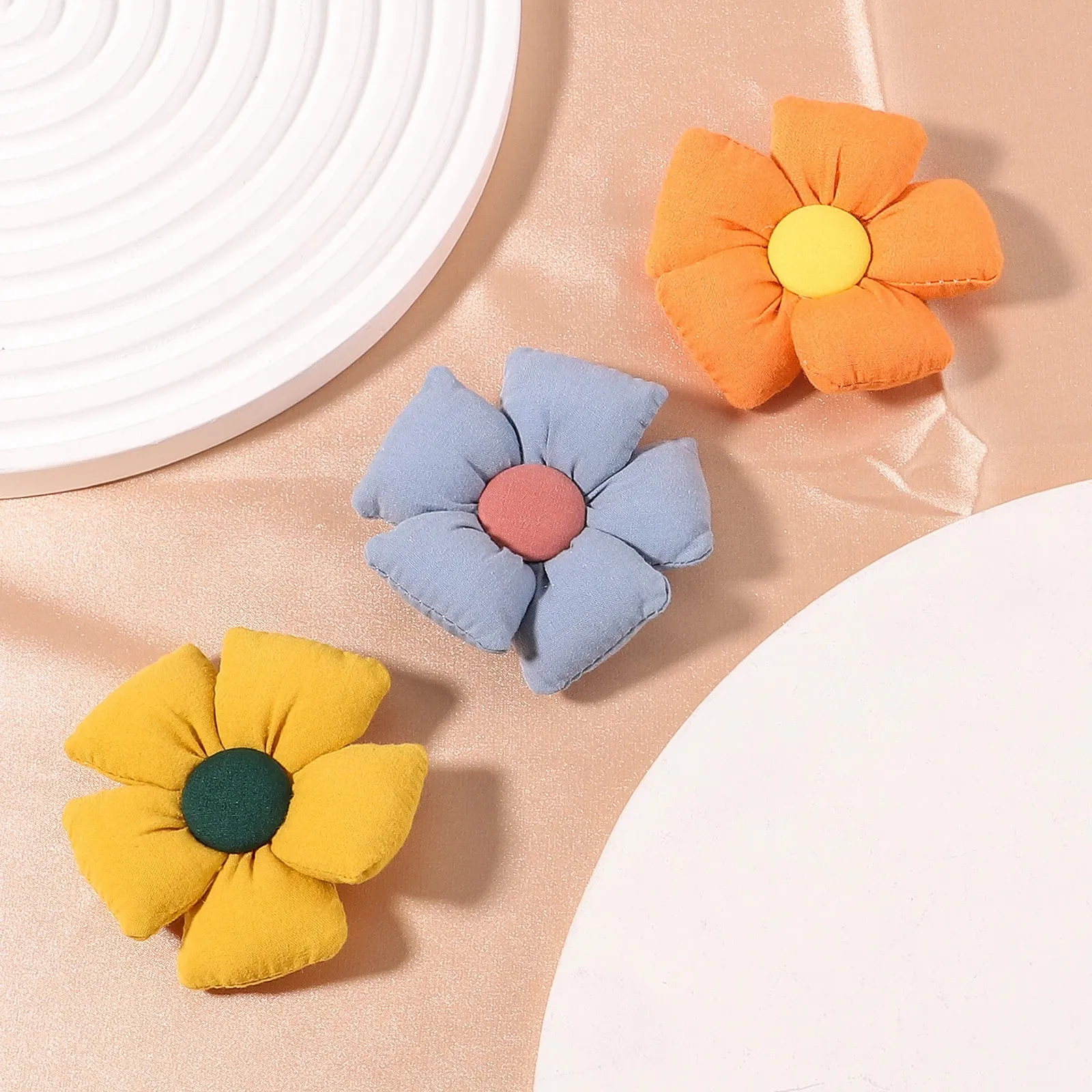 1PC 3Inch Solid Cotton Filled Sunflower Hair Clip Headwear Flower Headdress Hairpin Cute Barrettes Kids Hair Accessories