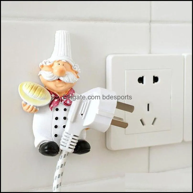 Cartoon Cook Chef Outlet Plug Holder Cord Storage Rack Decorative Wall Shelf Key Holder Shelves Kitchen Hook